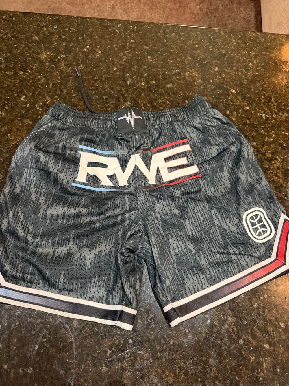 RWE Kids' Black Athletic Shorts with Red & Blue Accent